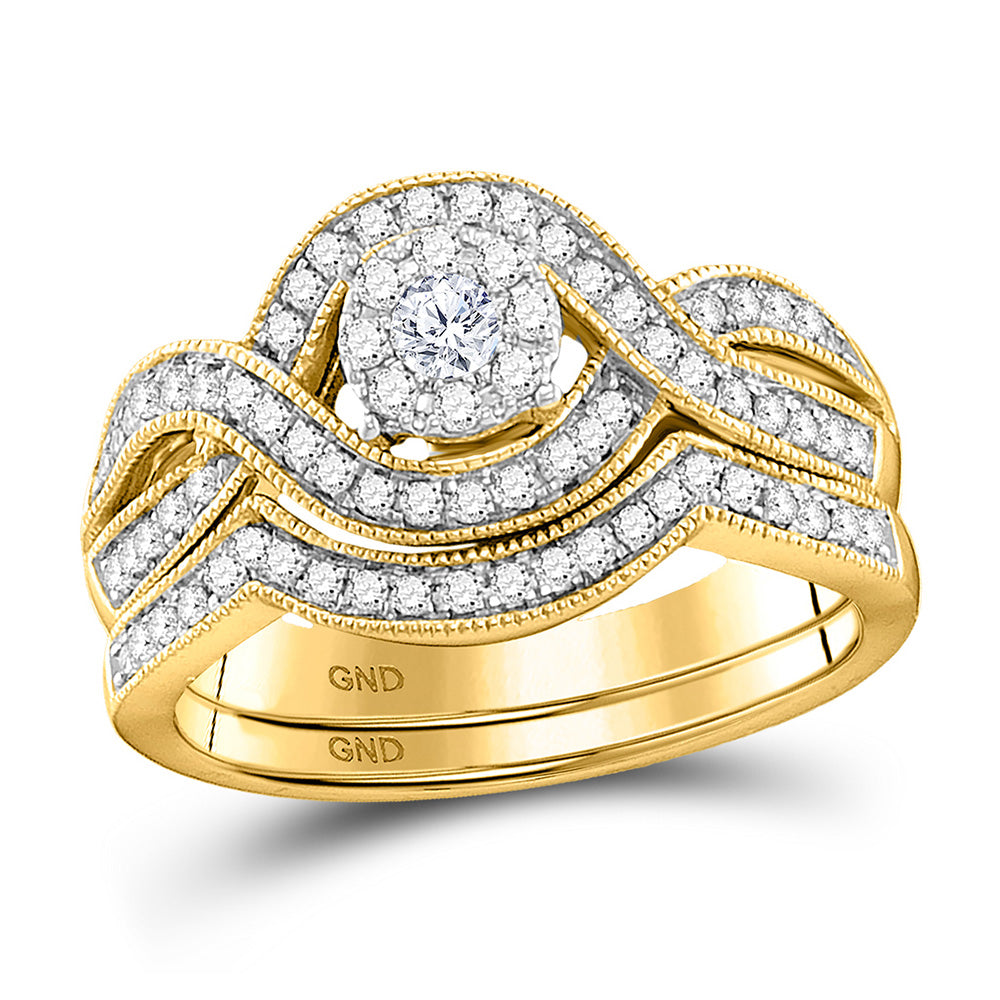 10K Yellow Gold Round Diamond Bridal Wedding Ring Band Set 1/2 Cttw, Womens Size: 5-10