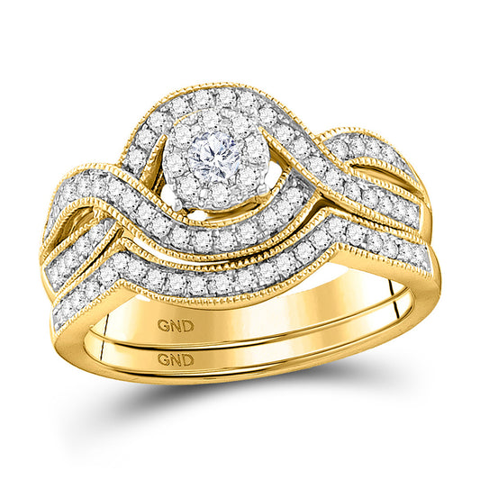 10K Yellow Gold Round Diamond Bridal Wedding Ring Band Set 1/2 Cttw, Womens Size: 5-10