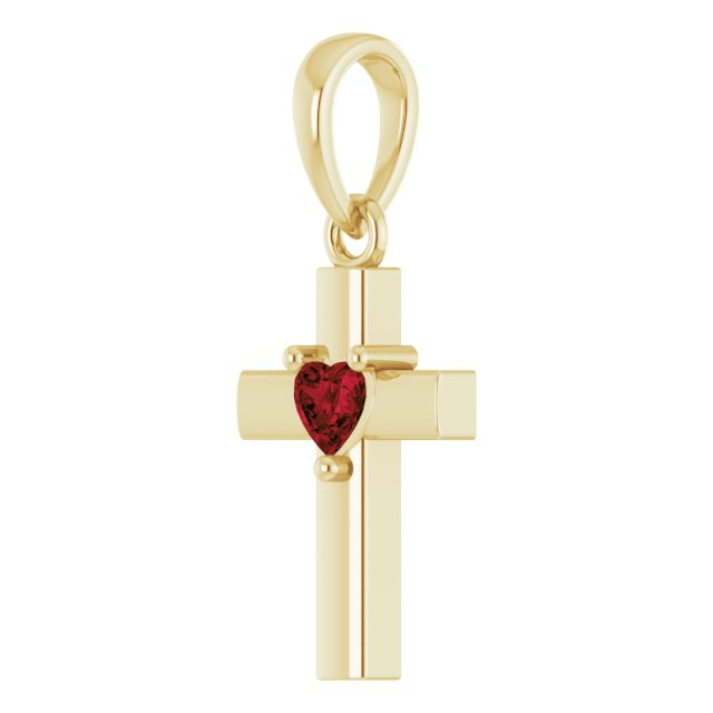 14K Yellow Gold Heart 3 X 3 Mm Polished Natural Mozambique Garnet Cross Pendant