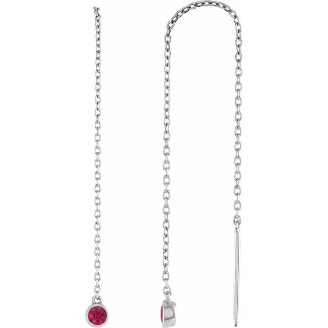 14K White Gold 3 Mm Round Backless Polished Natural Ruby Chain Earrings