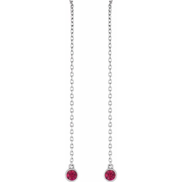 14K White Gold 3 Mm Round Backless Polished Natural Ruby Chain Earrings