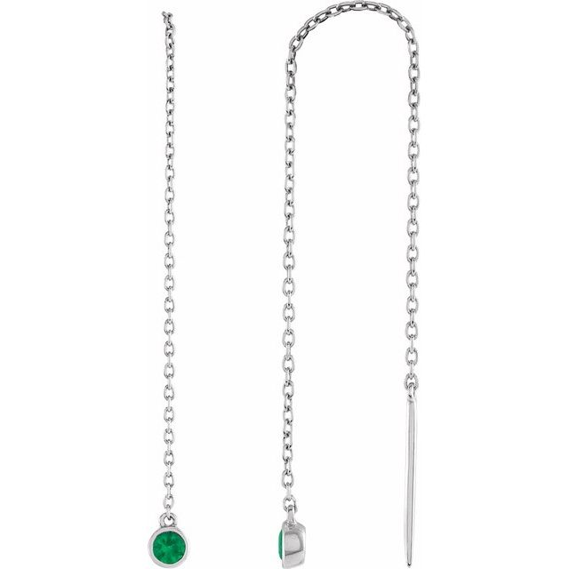 14K Yellow Or White Gold 3 Mm Round Backless Polished Natural Emerald Chain Earrings