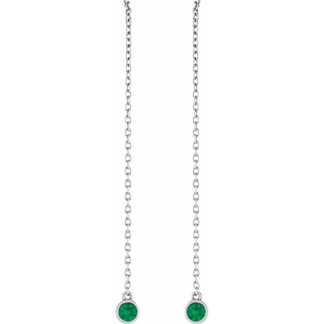 14K Yellow Or White Gold 3 Mm Round Backless Polished Natural Emerald Chain Earrings