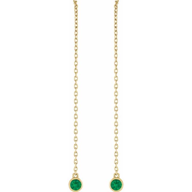 14K Yellow Or White Gold 3 Mm Round Backless Polished Natural Emerald Chain Earrings