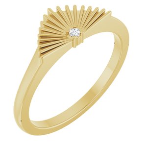 14K Yellow Gold Round 1.5 Mm .015 Ct Natural Diamond Fan Ring Size 7