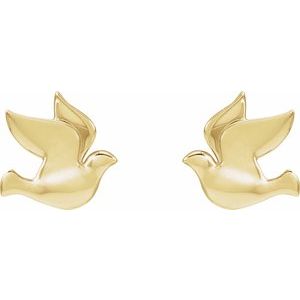 14K Yellow Gold 6.87 X 6.93 Mm Pair Friction Backs Included Polished Holy Spirit Dove Earrings