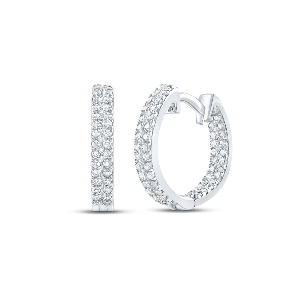 10K White Or Yellow Gold Womens Round Diamond Hoop Earrings
