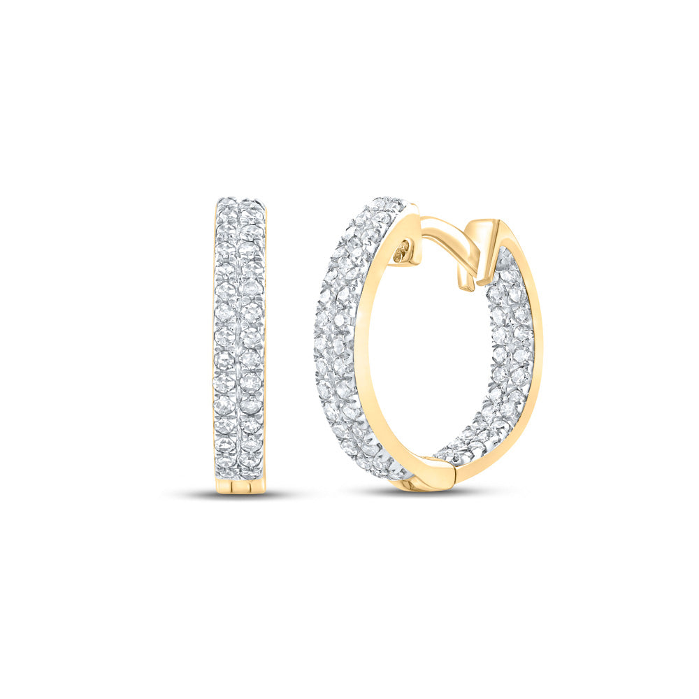10K White Or Yellow Gold Womens Round Diamond Hoop Earrings