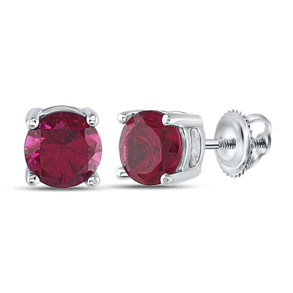Sterling Silver Womens Round Synthetic Stud Earrings