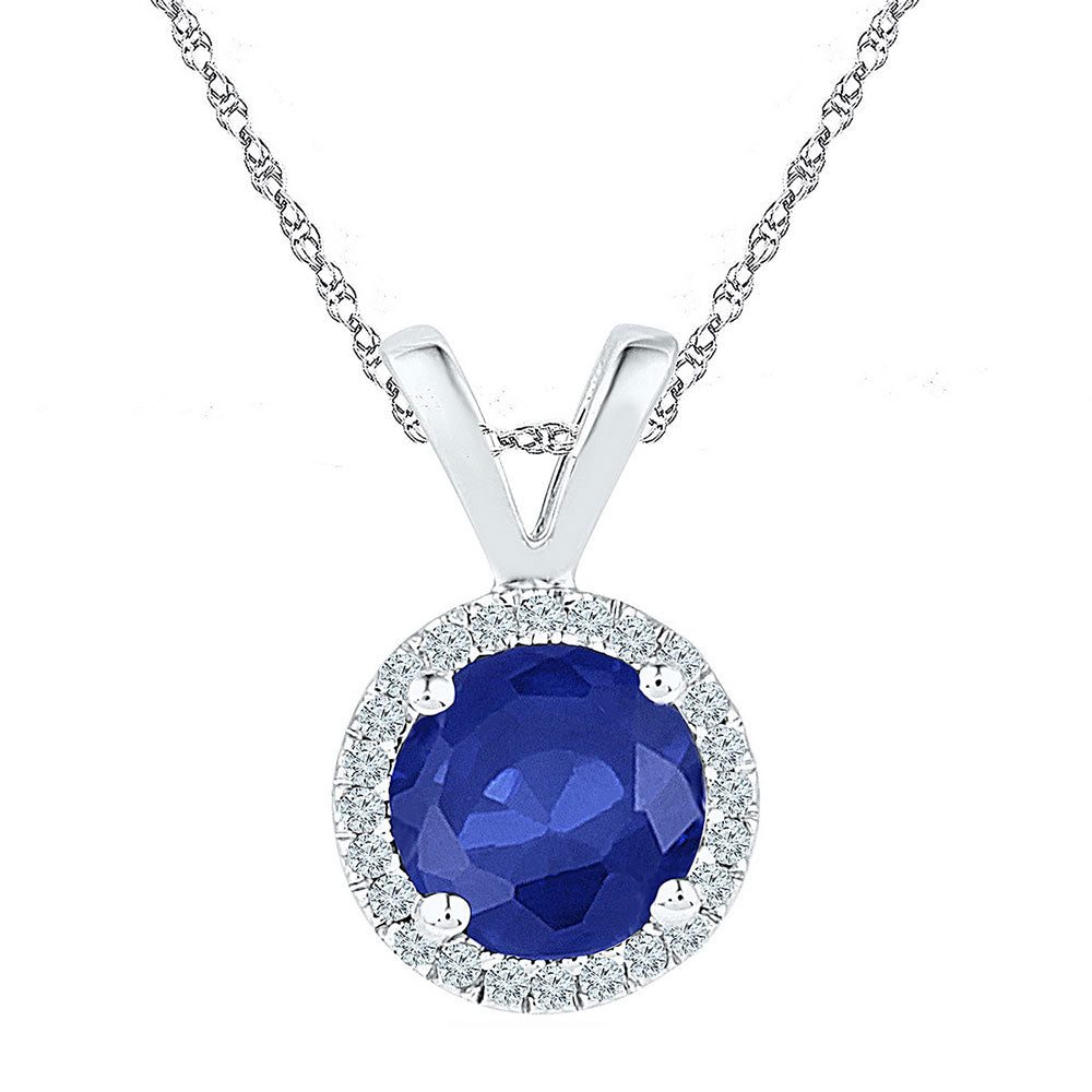 Sterling Silver Womens Round Synthetic Blue Sapphire Solitaire Pendant 1/10 Cttw, Width: 0.31 In