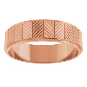 18K Rose 6 mm Chevron Pattern Band Size 7.5