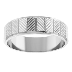 14K White Gold 6 Mm Polished Chevron Pattern Band Size 11.5