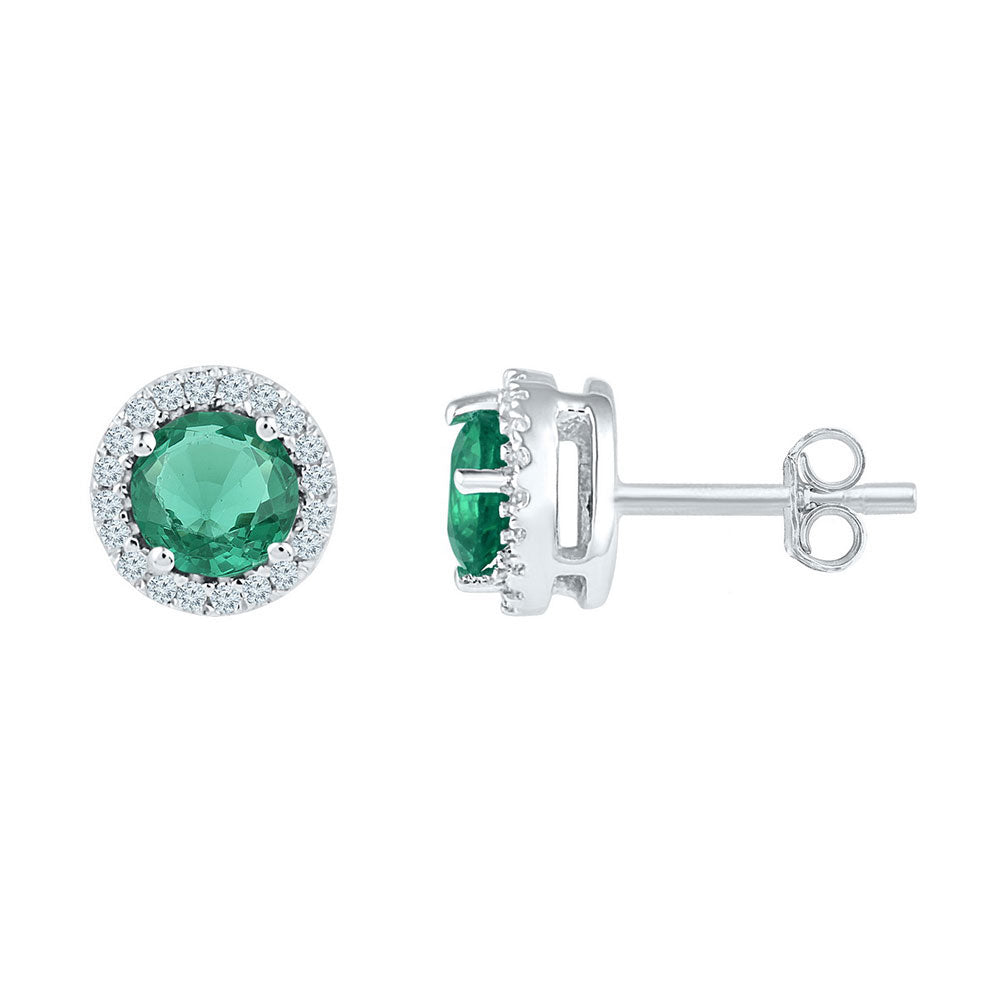 10K White Gold Womens Round Synthetic Emerald Solitaire Stud Earrings 1 Cttw, Length: 0.28 In, Width: 0.28 In