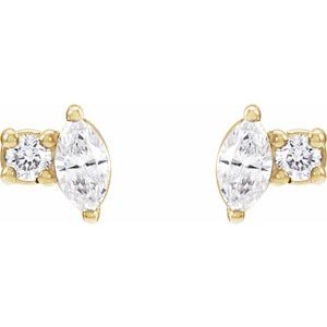 14K Yellow Gold Marquise 3 X 1.5 Mm .08 Ctw Natural Diamond Stud Earrings