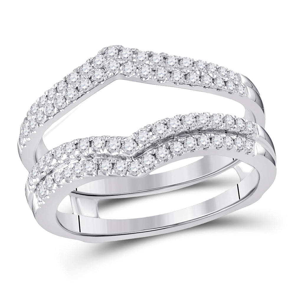 14K White Gold Womens Round Diamond Chevron Solitaire Enhancer Wedding Band 1/2 Cttw, Womens Size: 5-10