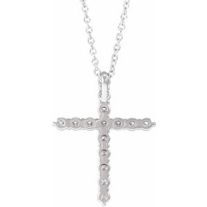 14K White Gold Round Si1-Si2, G-H 16-18 In Polished Lab-Grown Diamond Cross Necklace