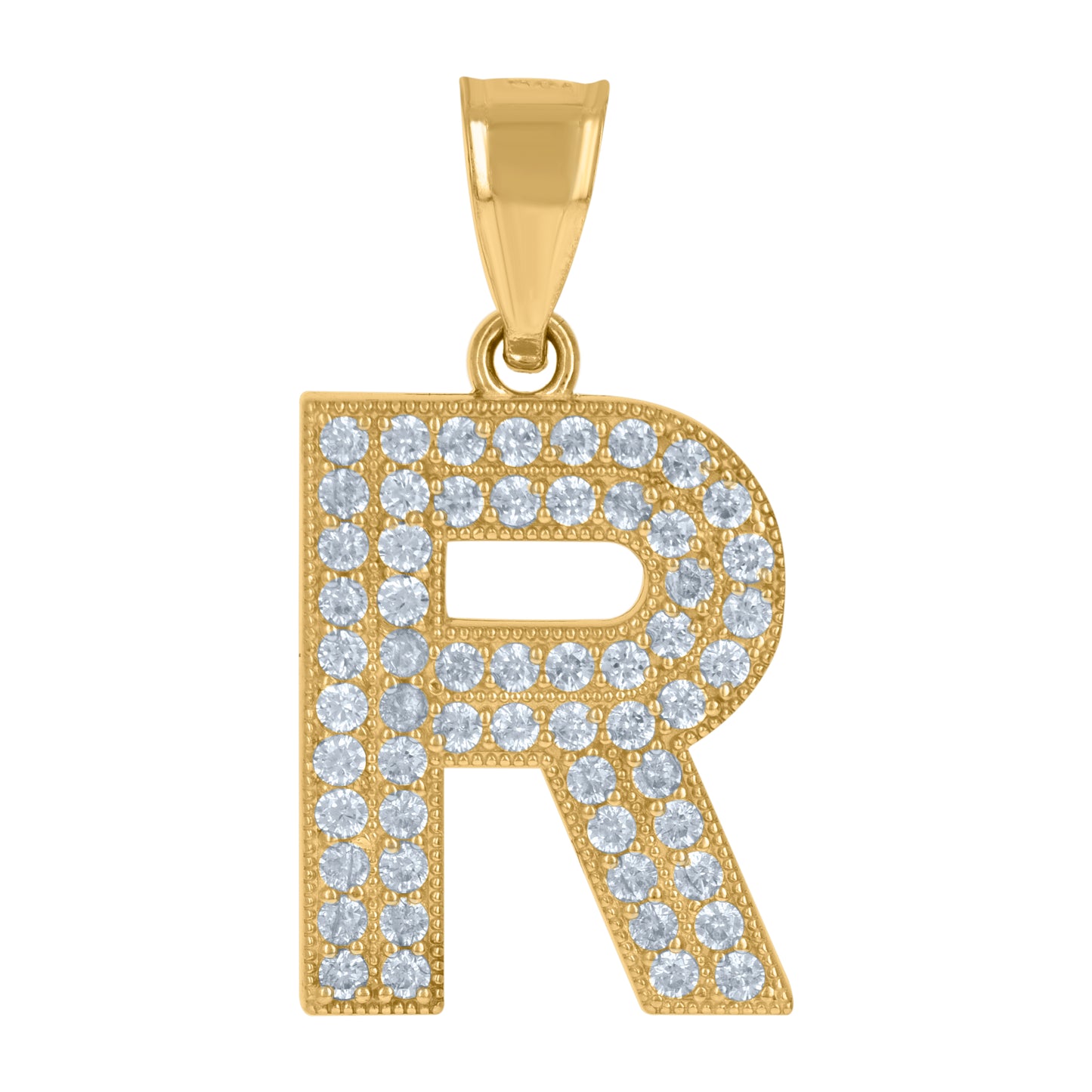 10K Yellow Gold Womens Cubic Zirconia Alphabet Initial Charm Pendant
