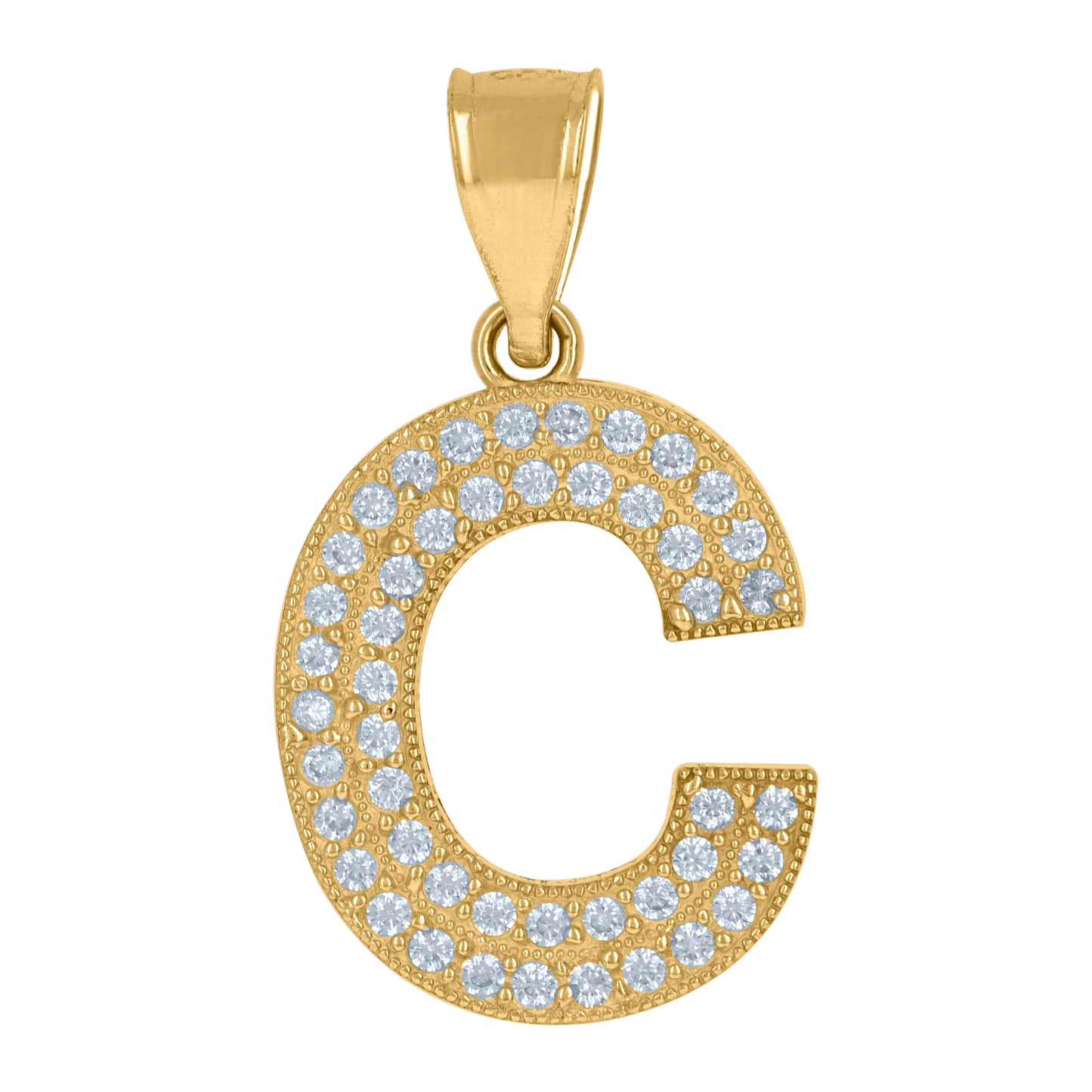 10K Yellow Gold Womens Cubic Zirconia Alphabet Initial Charm Pendant