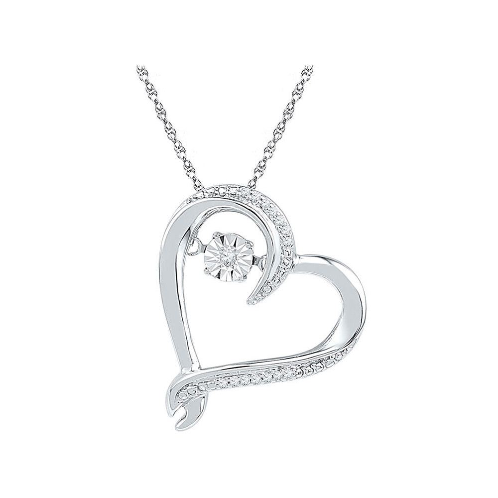 10K White Gold Womens Moving Twinkle Round Diamond Heart Pendant 1/20 Cttw, Width: 0.63 In