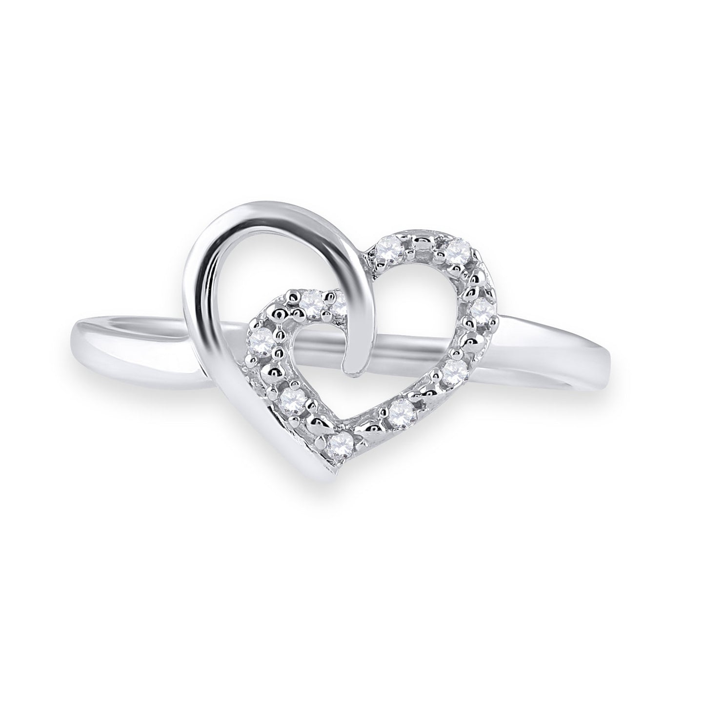 Sterling Silver Womens Round Diamond Heart Ring 1/20 Cttw, Womens Size: 5-10