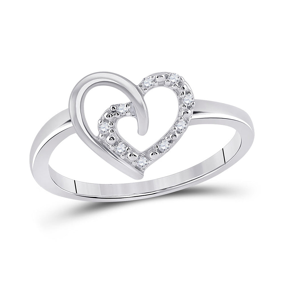Sterling Silver Womens Round Diamond Heart Ring 1/20 Cttw, Womens Size: 5-10