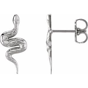 14K White Gold 16.05 X 7.3 Mm Pair Friction Backs Included Polished Snake Earrings