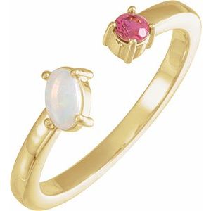 14K Yellow Gold Oval 5 X 3 Mm Polished Natural White Opal And Natural Pink Tourmaline 2-Stone Negative Space Ring Size 7