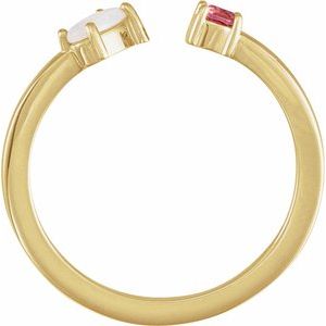 14K Yellow Gold Oval 5 X 3 Mm Polished Natural White Opal And Natural Pink Tourmaline 2-Stone Negative Space Ring Size 7