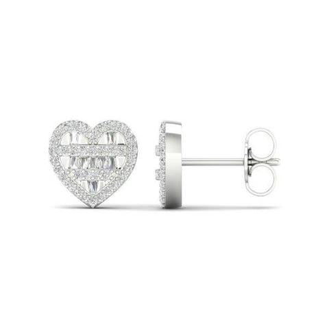 10K White Gold 0.33 Cttw Diamond Baguette "Heart" Earring