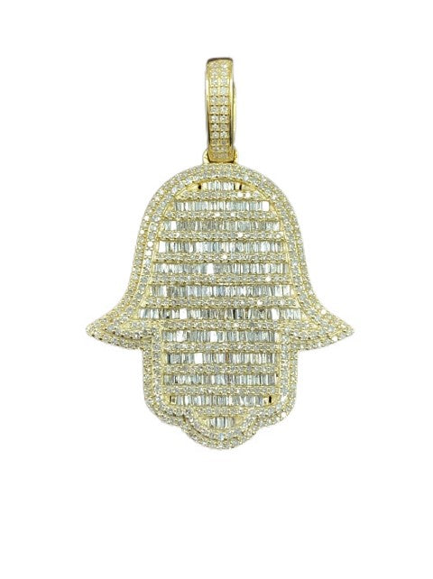 10K Yellow Gold 2.72-3.23 Cttw Diamond Hamsa Hand Pendant