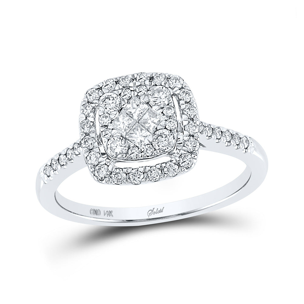14K White Gold Princess Diamond Cluster Bridal Wedding Engagement Ring 1/2 Cttw, Womens Size: 5-10