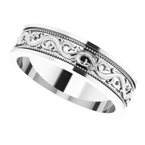 Sterling Silver Milgrain Sculptural Flat Band