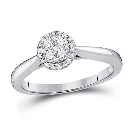 14K White Gold Round Diamond Fashion Cluster Ring 1/4 Cttw, Womens Size: 5-10