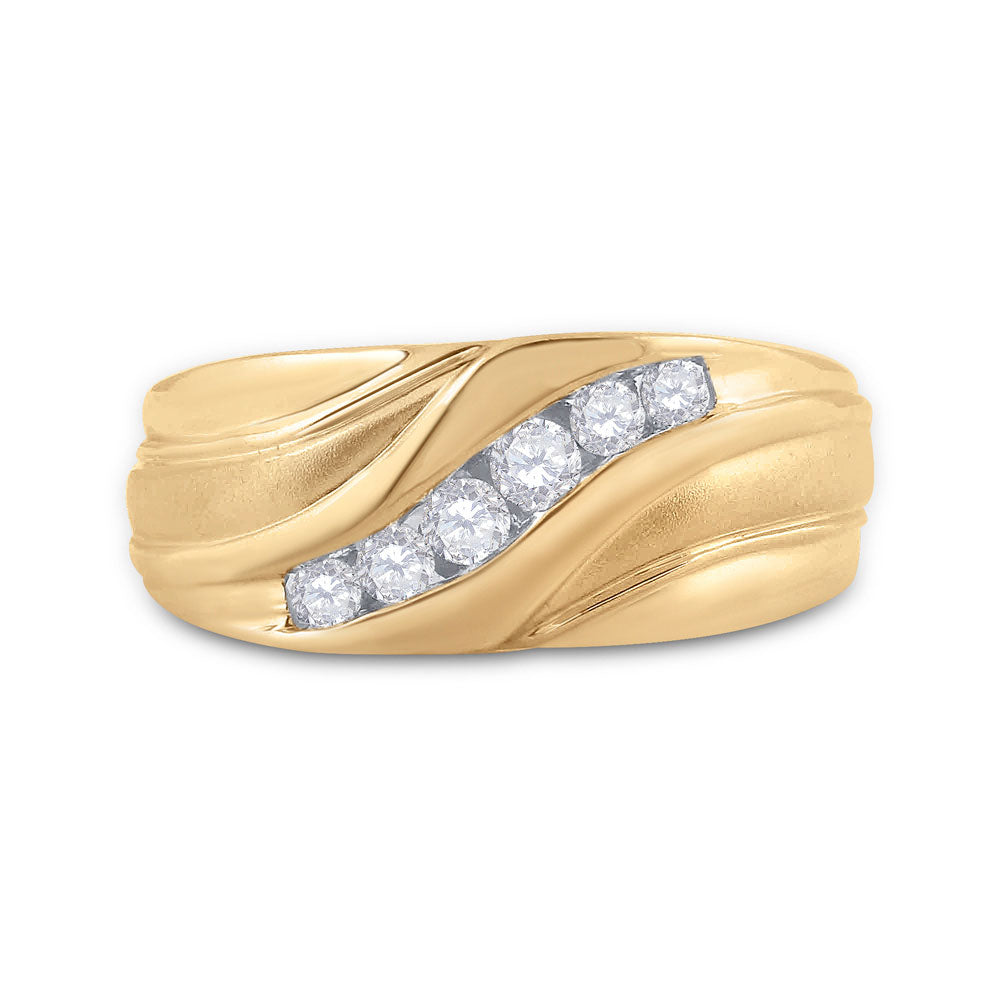 10K Yellow Or White Gold Mens Round Diamond Wedding Band Ring 1/3 Cttw, Mens Size: 7-13
