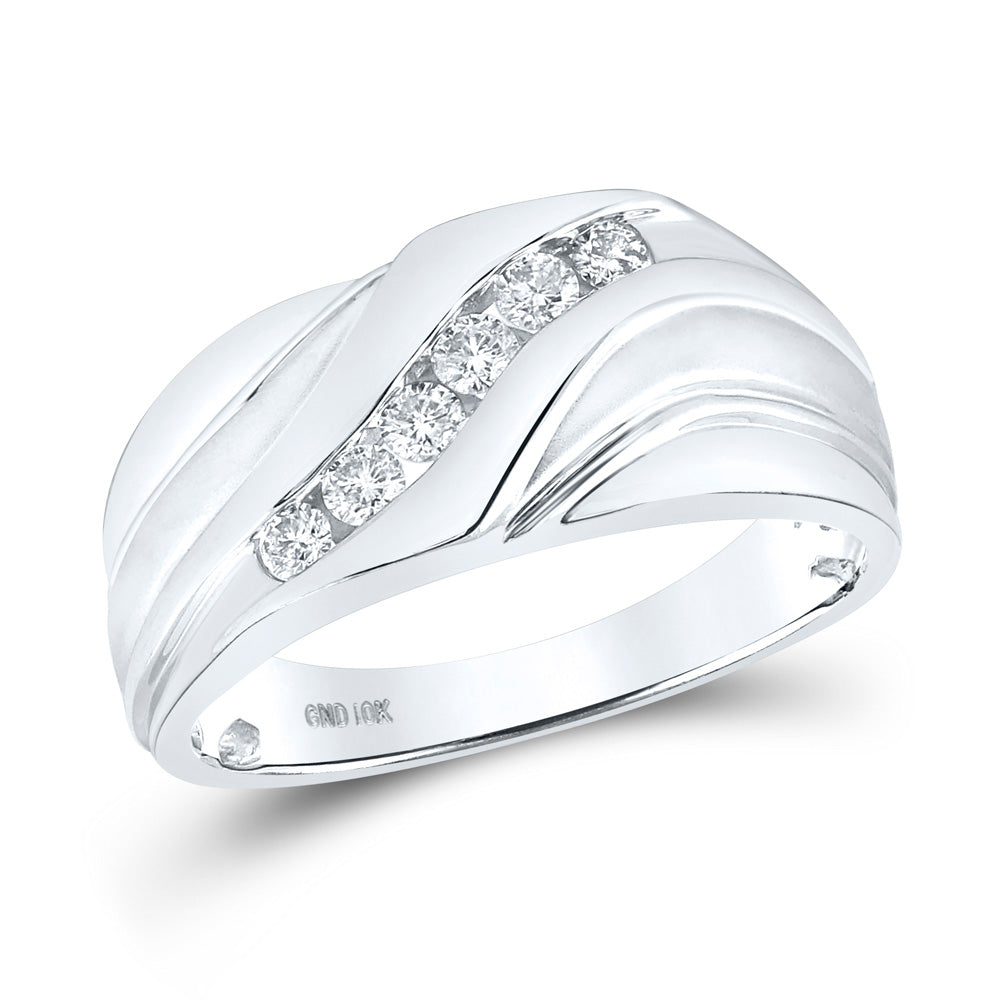 10K Yellow Or White Gold Mens Round Diamond Wedding Band Ring 1/3 Cttw, Mens Size: 7-13