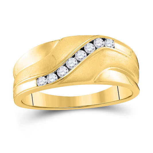 10K Yellow Gold Mens Round Diamond Wedding Band Ring 1/4 Cttw, Mens Size: 7-13