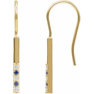 14K Yellow Gold Round 1.5 Mm Natural Blue Sapphire And .08 Ctw Natural Diamond Bar Earrings