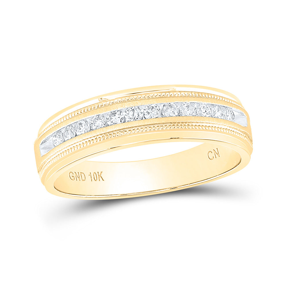 10K Yellow Or White Gold Mens Round Diamond Wedding Single Row Band Ring 1/4 Cttw, Mens Size: 7-13