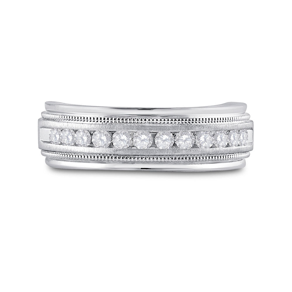 10K Yellow Or White Gold Mens Round Diamond Wedding Single Row Band Ring 1/2 Cttw, Mens Size: 7-13