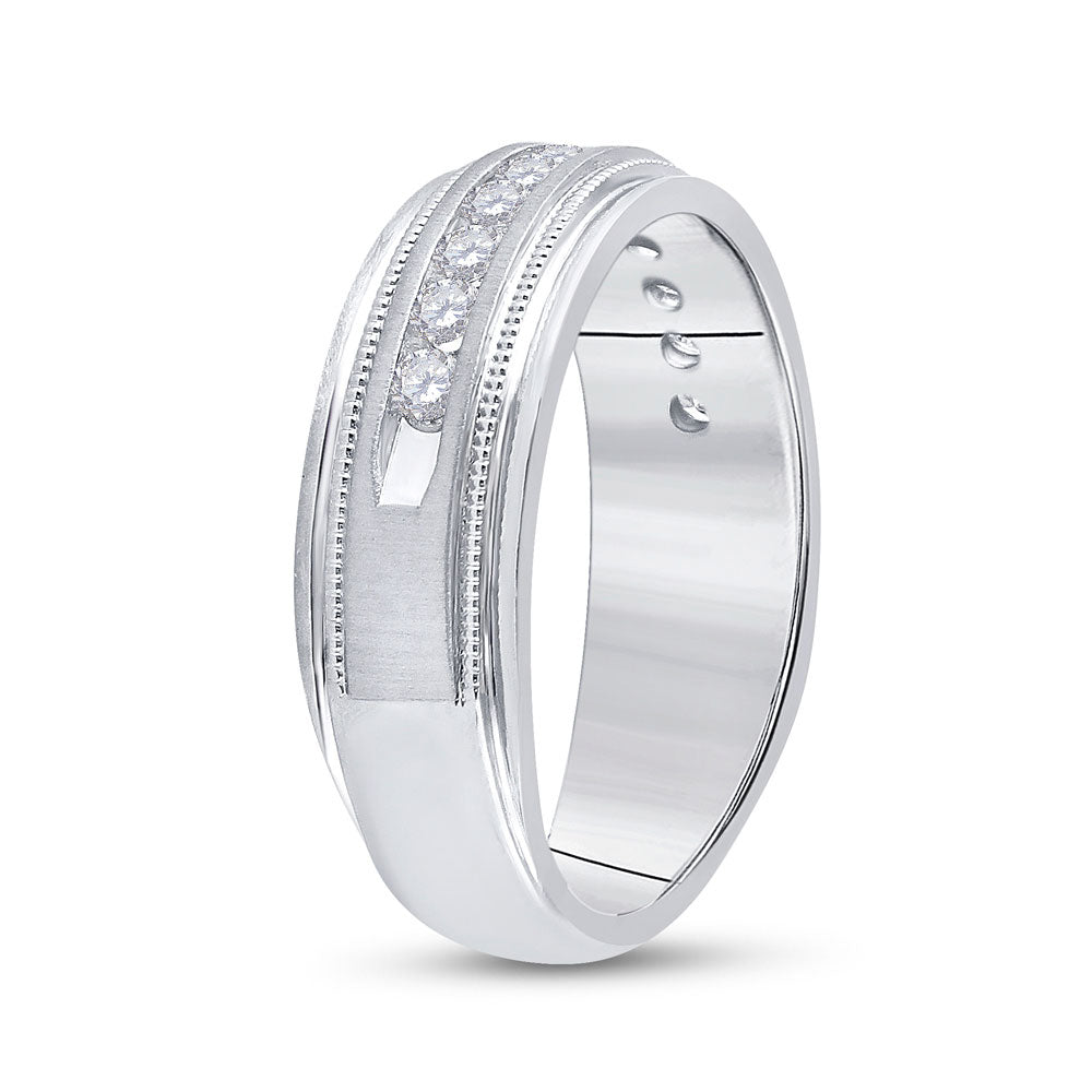 10K Yellow Or White Gold Mens Round Diamond Wedding Single Row Band Ring 1/2 Cttw, Mens Size: 7-13