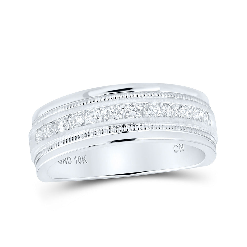 10K Yellow Or White Gold Mens Round Diamond Wedding Single Row Band Ring 1/2 Cttw, Mens Size: 7-13
