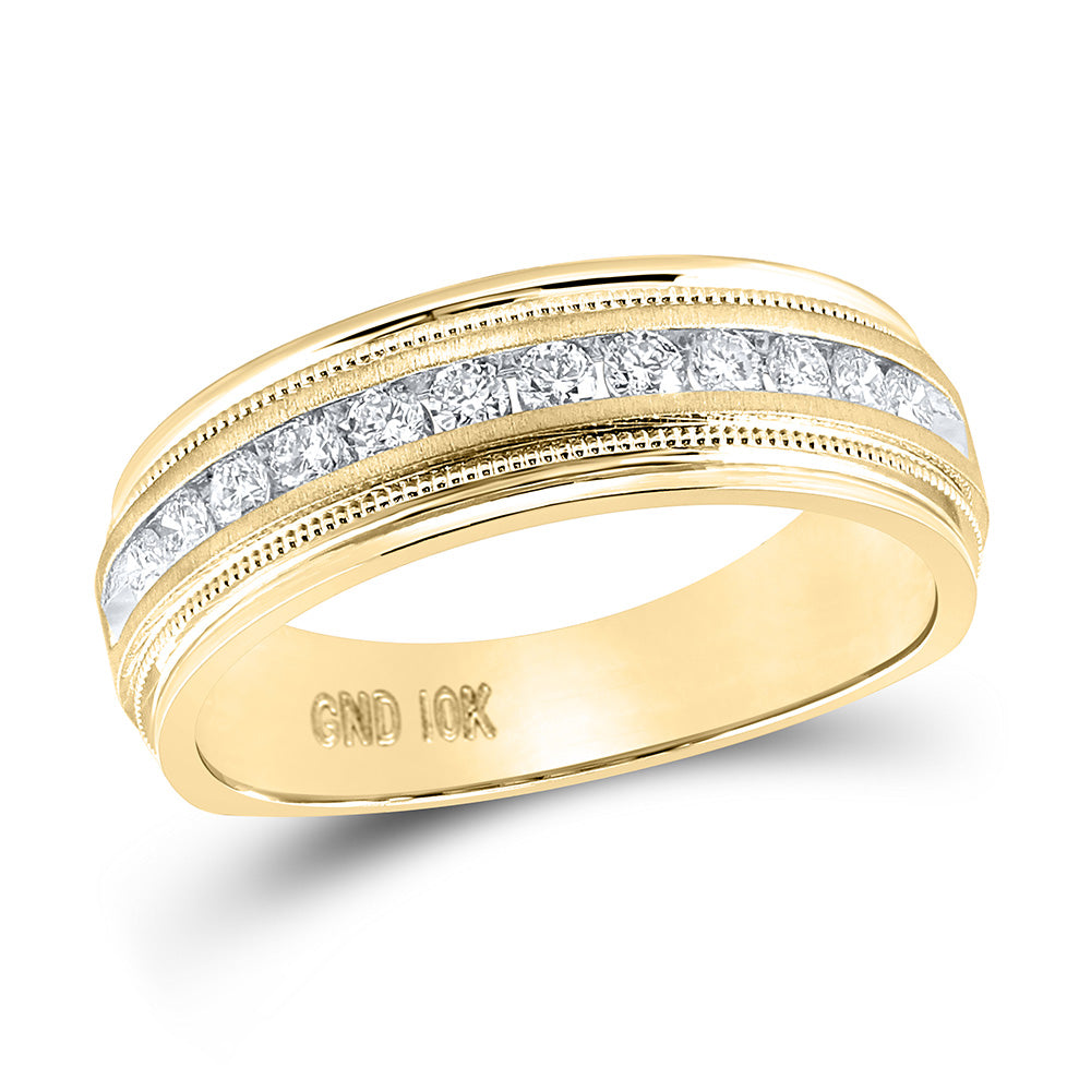 10K Yellow Or White Gold Mens Round Diamond Wedding Single Row Band Ring 1/2 Cttw, Mens Size: 7-13