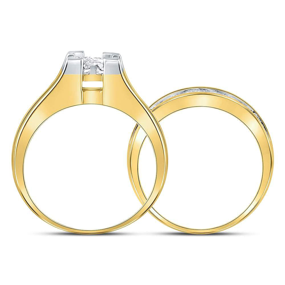 14K Yellow Gold Princess Diamond Bridal Wedding Ring Band Set 1-1/2 Cttw, Womens Size: 5-10