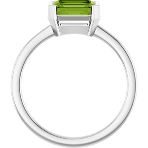 14K White Gold Natural Peridot Emerald 7 X 5 Mm Polished Natural Peridot Ring Size 7