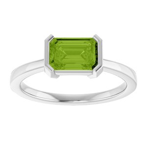 14K White Gold Natural Peridot Emerald 7 X 5 Mm Polished Natural Peridot Ring Size 7