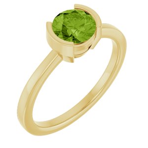 14K Yellow Gold Round 6 Mm Polished Natural Peridot Half-Bezel Solitaire Ring Size 7