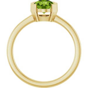 14K Yellow Gold Round 6 Mm Polished Natural Peridot Half-Bezel Solitaire Ring Size 7