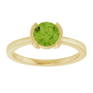 14K Yellow Gold Round 6 Mm Polished Natural Peridot Half-Bezel Solitaire Ring Size 7
