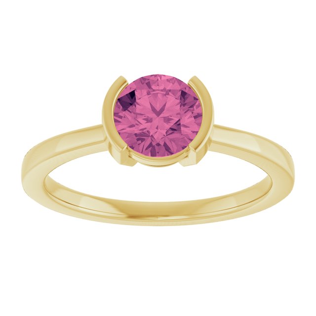 14K White Or Yellow Gold Round 6 Mm Polished Natural Pink Tourmaline Ring, Size 7