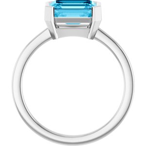 14K White Gold Lab-Grown Aqua Sapphire Emerald 8 X 6 Mm Polished Lab-Grown Aqua Sapphire Ring Size 7